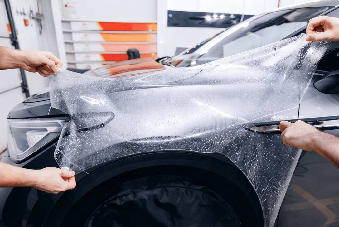 Paint protection film being fitted over a vehicle panel